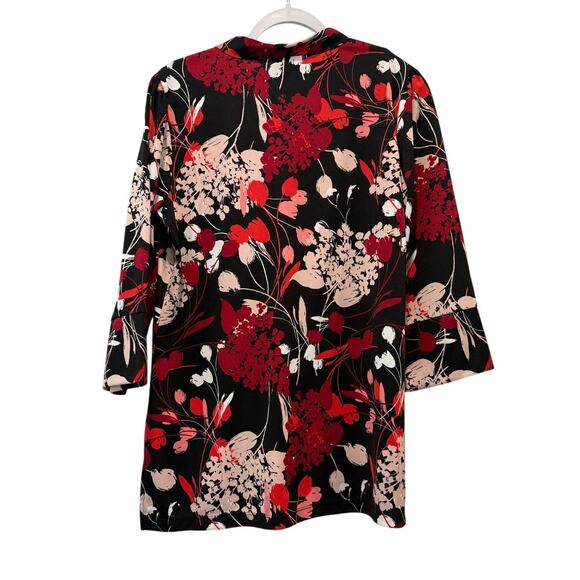 Worthington NWT Women's Size L Large Blouse Floral Print Black Red 3/4 Sleeves - Picture 2 of 6